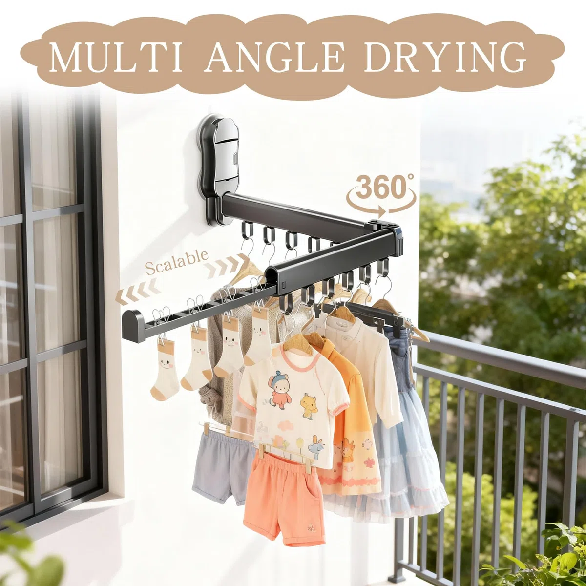 Tendedero de Pared Plegable y Extensible con Ventosa, Aluminio Duradero, Soporte hasta 10kg, Compacto y Portátil para Balcón, Baño, Dormitorio, Interior o Exterior