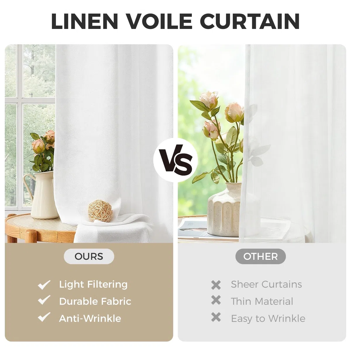 CUTEWIND Cortinas Largas de Lino Blancas Translucidas 140x240 CM Cortina Salon Modernas 2 Piezas Dormitorio Infantil Habitacion Juvenil Cocina Comedor Cortina Blanca Visillos Rusticas