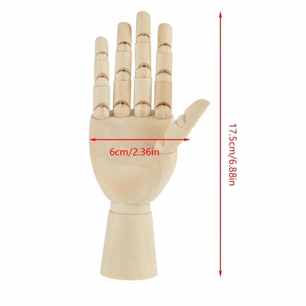 Mano modelo de madera de madera humana flexible mano modelo de dibujo modelo para principiantes, profesionales y artistas(7" mano derecha)
