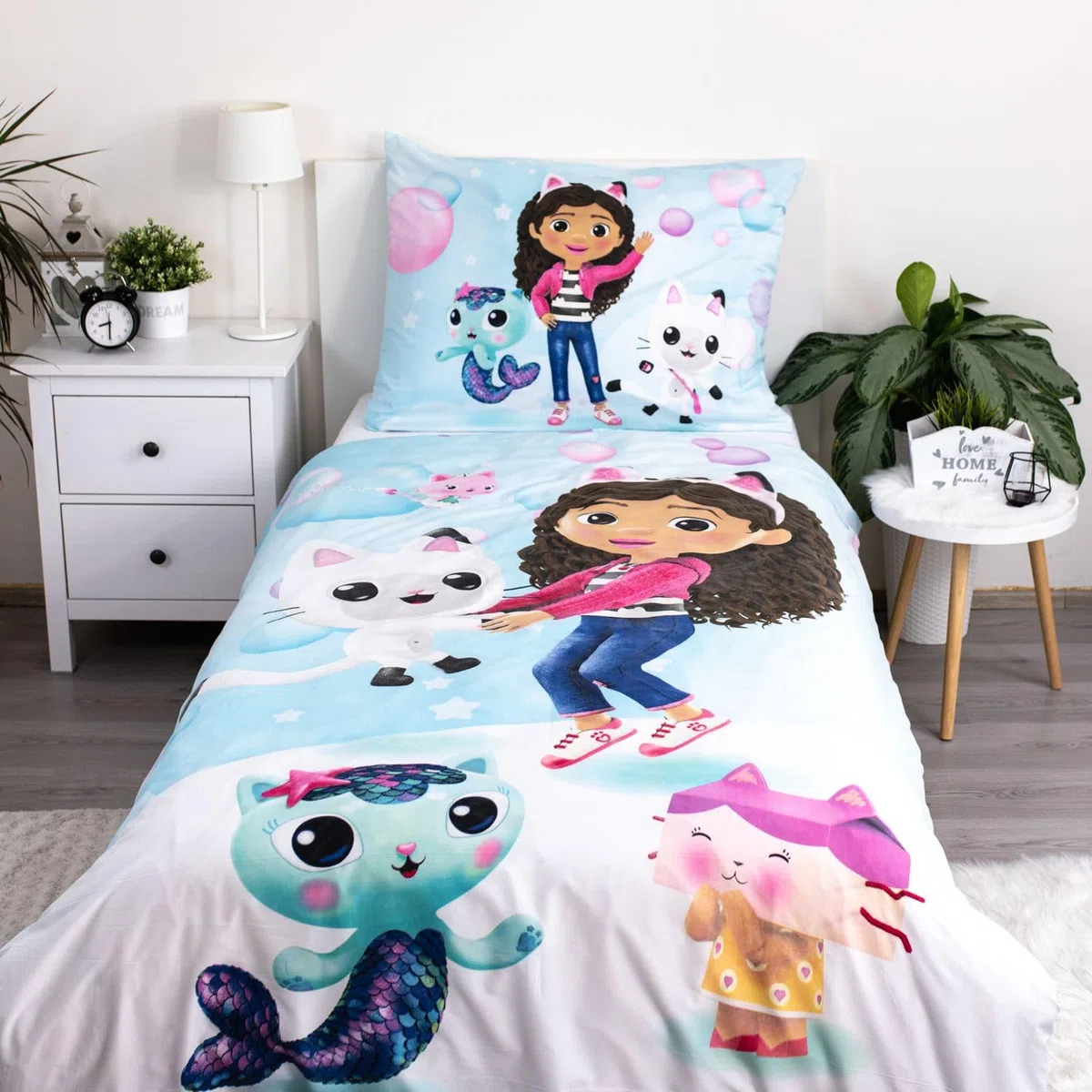 Jerry Fabrics Gabby's Dollhouse - Juego de funda nórdica y funda de almohada para cama individual, 140 x 200 + 70 x 90 cm, poliéster Öko Tex con cremallera