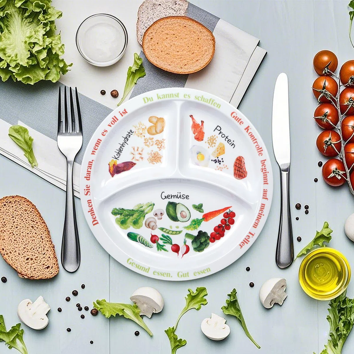 Platos de control de porciones para una dieta equilibrada - Platos saludables para adultos y adolescentes - Divisiones de melamina - Pérdida de peso