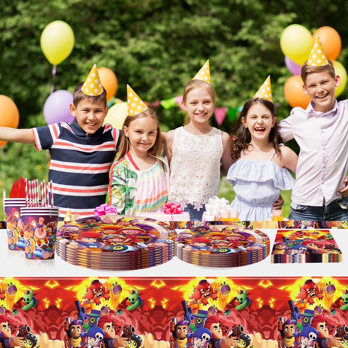 Stars Vajilla De Fiesta, Stars Cumpleaños Vajilla, Stars Vajilla De Fiesta Incluye Platos,Diseño Juegos de Acción Incl Aventura Salvaje Decoración Cumpleaños para Niños (naranja)