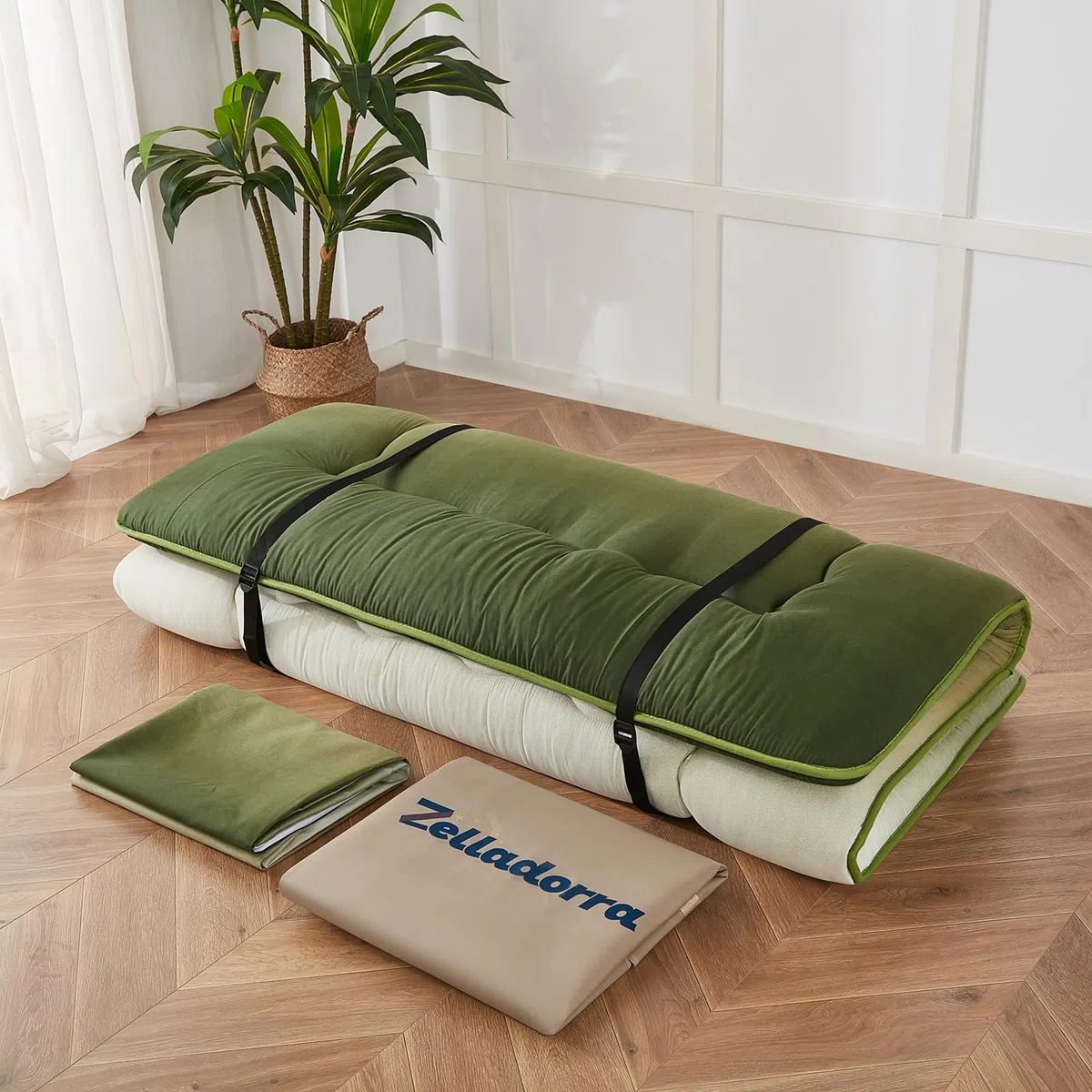 Zelladorra Colchón japonés de suelo, colchón futón con bolsa de almacenamiento portátil, colchón enrollable grueso de tatami adecuado para camping, habitación de invitados (degradado bosque,