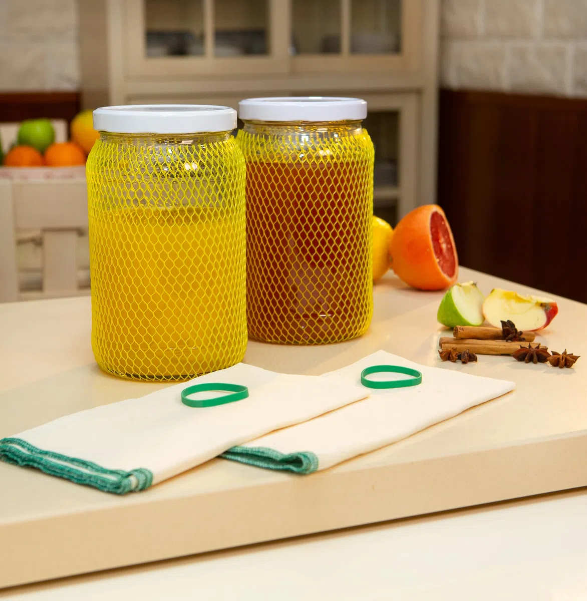 myFERMENTS - Tarros Grandes de Cristal con Tapa | Botes de Boca Ancha de 2L | Incluye 2 Muselinas de Algodón y 2 Gomas | Ideal para Kombucha, Kefir y Conservas | Incoloro, Vidrio