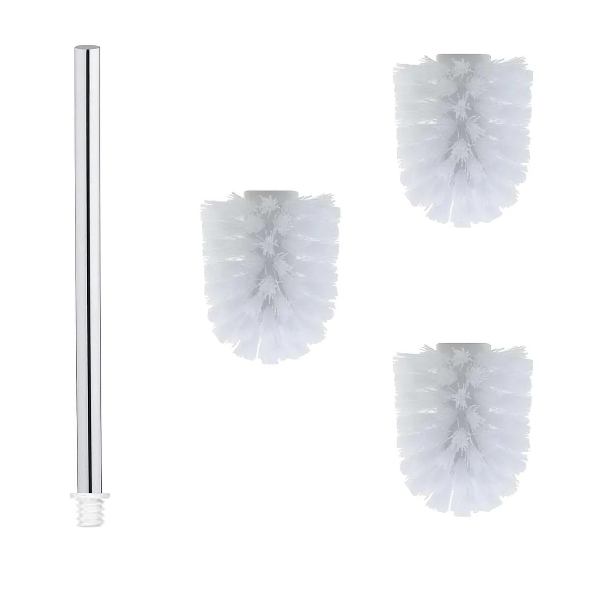 Juego de escobillas de Inodoro, 1 Mango Brillante de Acero Inoxidable 304 (27 cm), 3 Cabezales Intercambiables de 7 cm de diámetro, ecológicos, para baño Moderno (Blanco, Diámetro 6.5CM)