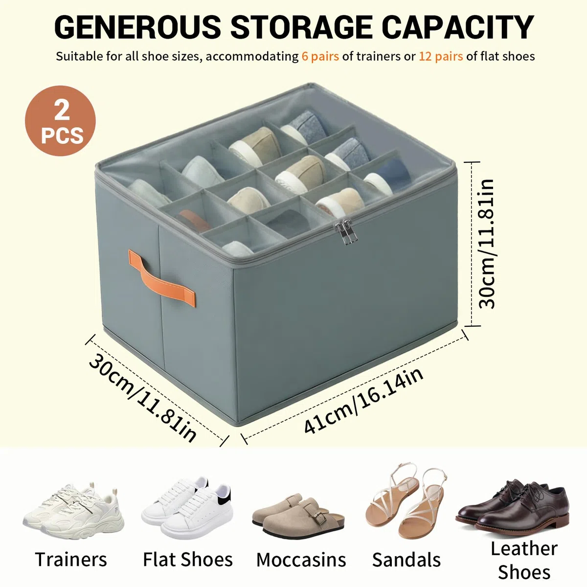 2 Piezas Organizador de Zapatos, Cajas Plegables Apta para 12-24 Pares, Asas, Ahorra Espacio Cajas para Zapatos, con Tapa Transparente, para Armario Entrada Dormitorio