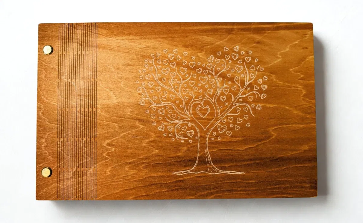 MALONA Libro de Oro de Madera para Boda - Guest Book Árbol de la Vida