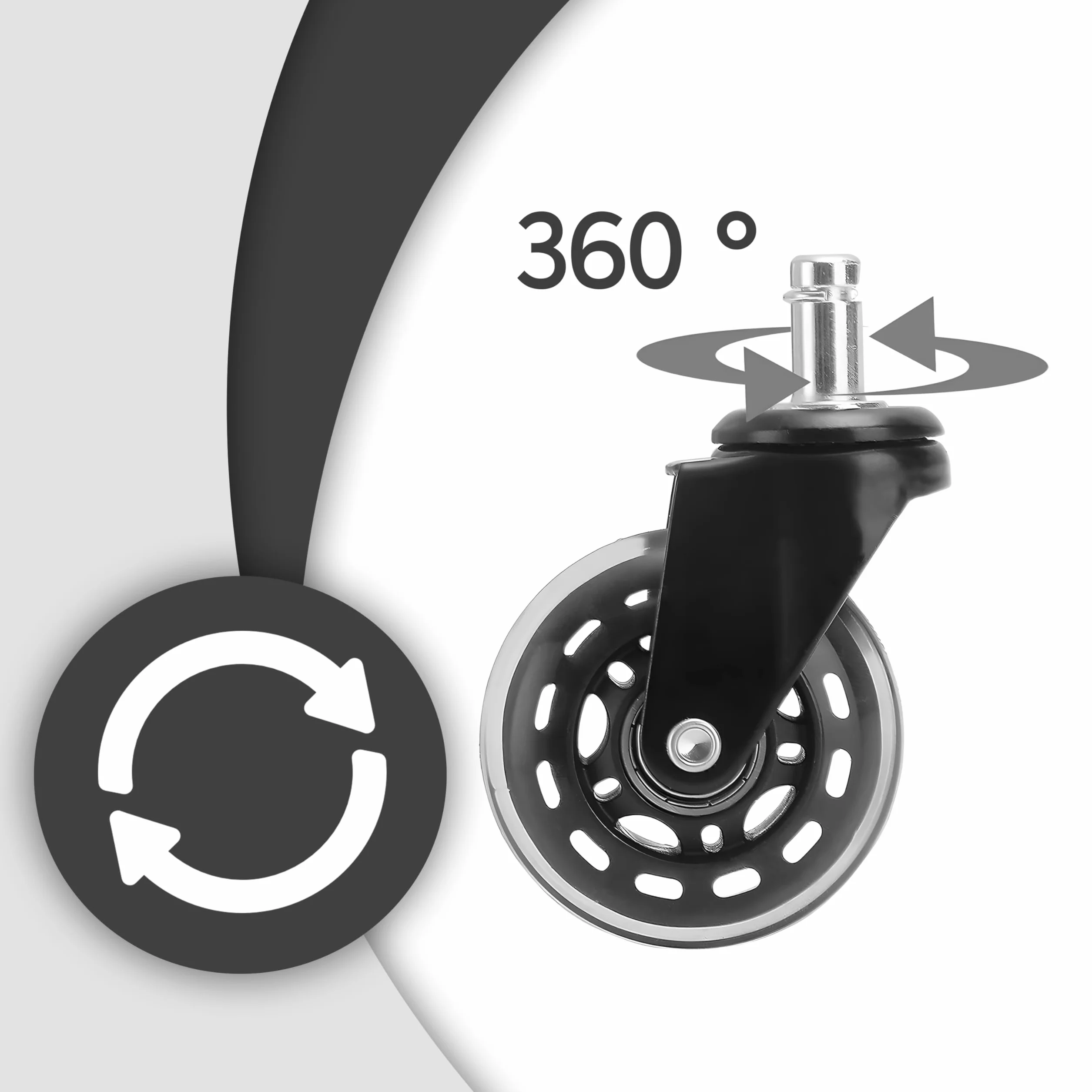 Retoo Juego de 5 ruedas para silla de oficina, 10 mm x 22 mm, 75 mm de diámetro, silenciosas y respetuosas con el suelo, adecuadas para suelos duros y alfombras, fácil montaje, materiales de alta