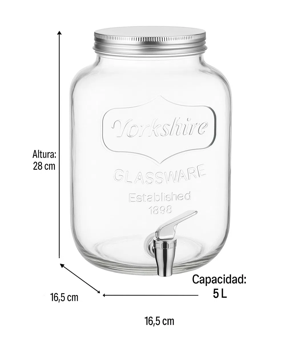 Dispensador de Bebidas de Vidrio 5L con Grifo, Refrigerador Hermético, Ideal para Jugo, Cócteles, BBQ, Fiestas, Piscinas y Eventos al Aire Libre