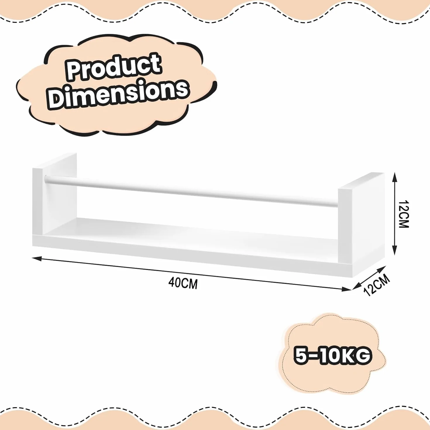 WOLTU Estanteria de Pared para Libros Infantiles, Libreria Infantil Montada en Pared con 3 Estantes, Libreria Montessori para Habitación Infantil y Jardin Infancia, Forma Nube, Blanco, RG9508ws