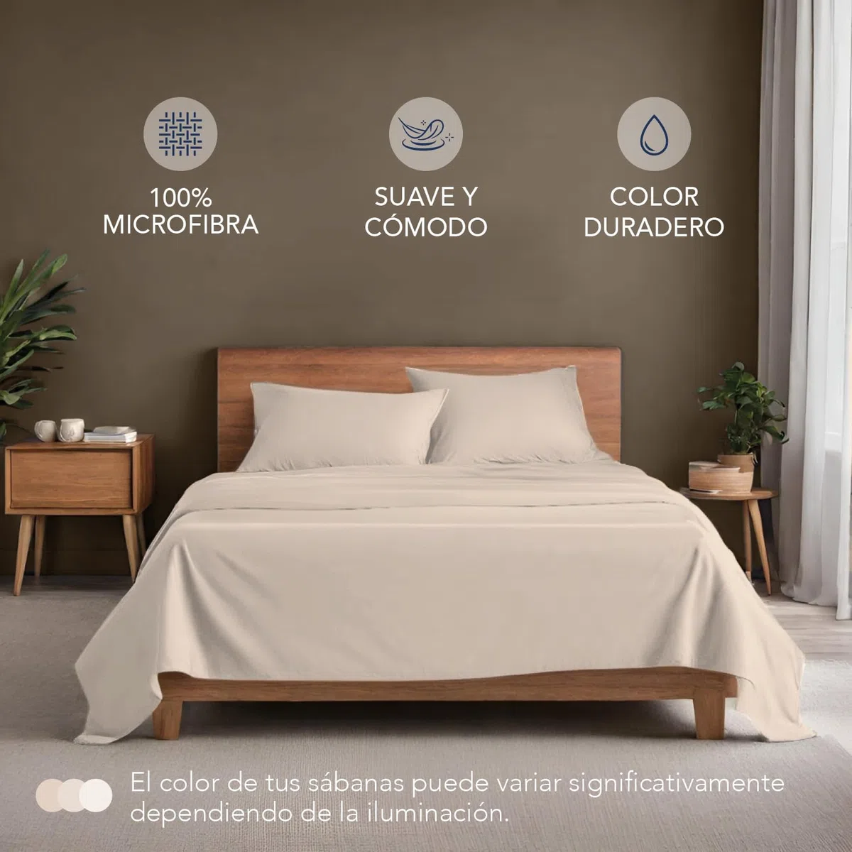 Dreamzie Sabanas 160x200 cm - Juego de Sabanas 4 Piezas - Poliéster Microfibra Cepillada - Sabana Bajera, Sabana Encimera Cama y 2 Fundas de Almohada (Sabanas Cama 160, Beige)