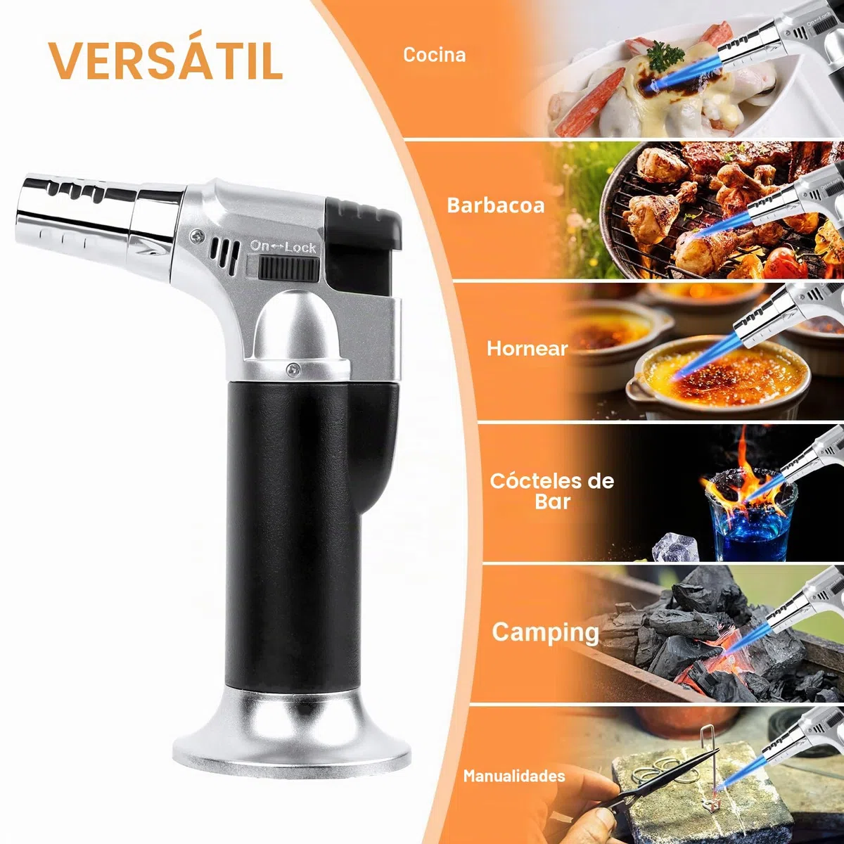 Soplete Cocina Recargable, Antorcha Butano Encendedor, Quemador de Flambeo, Mini Culinario Soplete con Cerradura de Seguridad para barbacóa Brulée Crema Cámping (Gas no Incluido)