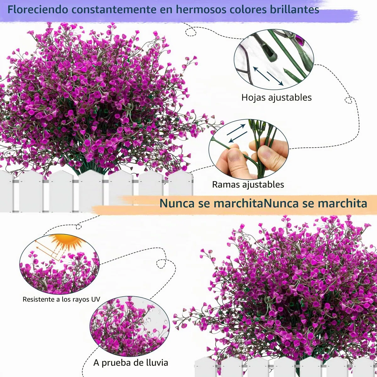 12 Ramos de Flores Artificiales Exterior Planta de Plastico Resistentes a los Rayos UV Arbustos Artificiales Decorativas Flor Falsa para Jarron, Jardinera, Balcon, Centro de Mesa (Fucsia)