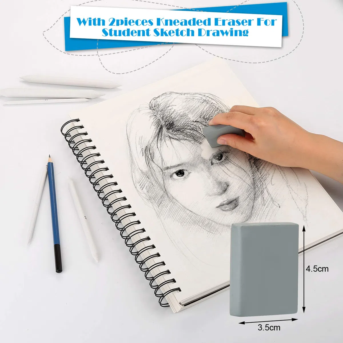Kit de 22 Piezas de Dibujo para Bocetos, AGPtEK 16 Difuminadores con 2 Afiladores de Lija, 1 Herramienta de Extensión, 2 Gomas de Borrar y 1 Estuche de Fieltro para Dibujar, Estudiantes y Artistas