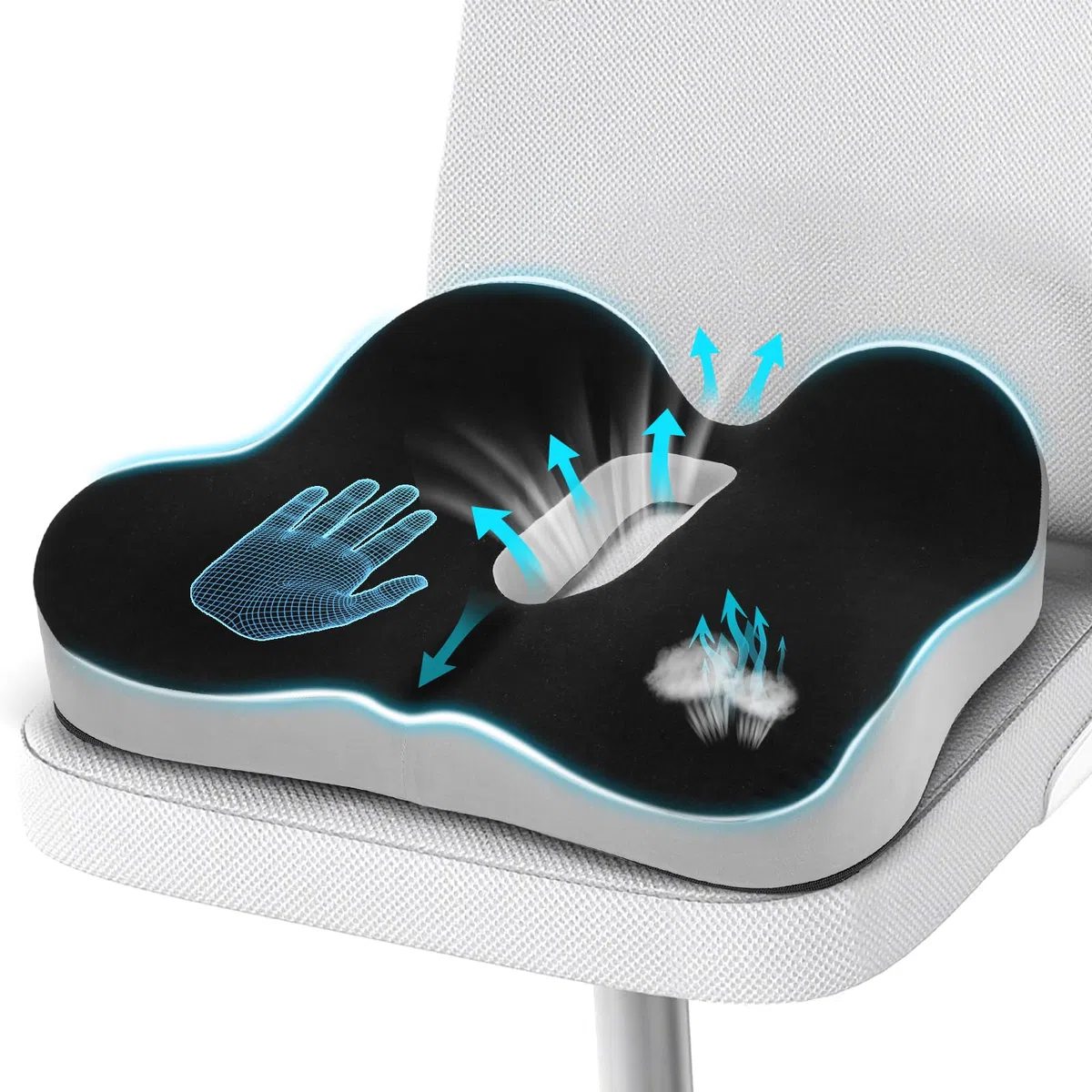 Cojín de asiento de espuma viscoelástica, cojín ergonómico para el dolor de coxis y alivio de la ciática, cojín de alivio de presión de hemorroides, cojines de asiento de coche para conducir