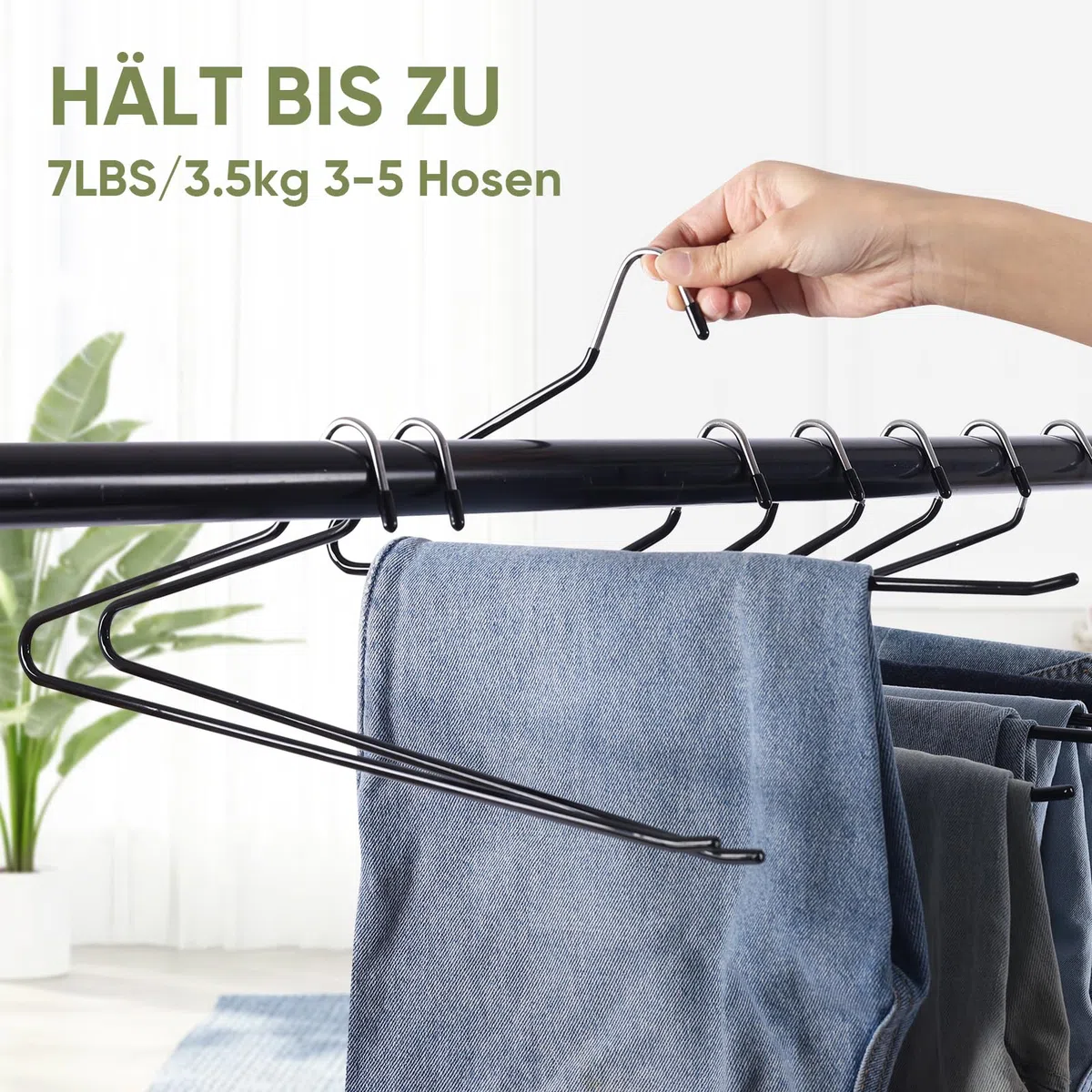 Set de 12 Perchas para Pantalones, Antideslizante Perchero Ahorradoras de Espacio con 5 Clips, Estante para Pantalones Multifuncionales para Pantalone, Jeans, Ropa, Toallas (Negro)