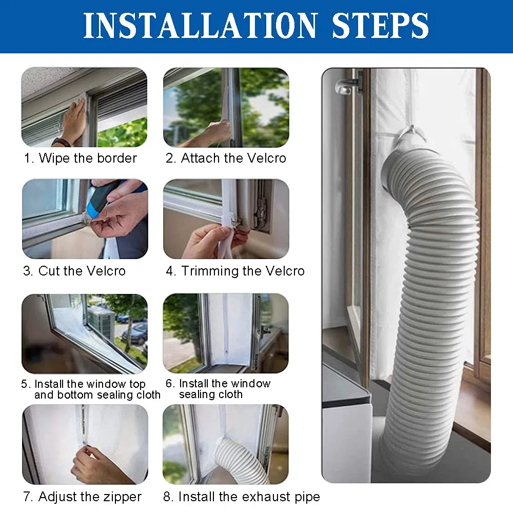 Aislante Ventanas Aire Acondicionado Sello de Ventana 300-560 cm Impermeable, para Secadora y Aire Acondicionado Portátil, Dual Cremallera Aislante Termico Ventanas-Impermeable (3m)