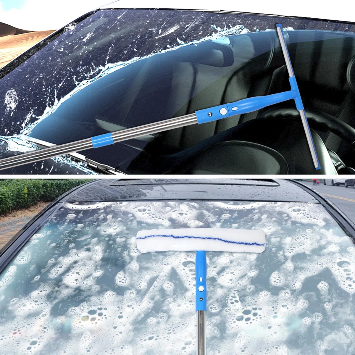 Limpia Cristales - Limpiacristales con Mango Extensible - Limpiacristales telescópico - Incluye Varilla telescópica de 136 cm y limpiaparabrisas de 137 cm - Ideal para Ventanas Altas-duchas y Coches