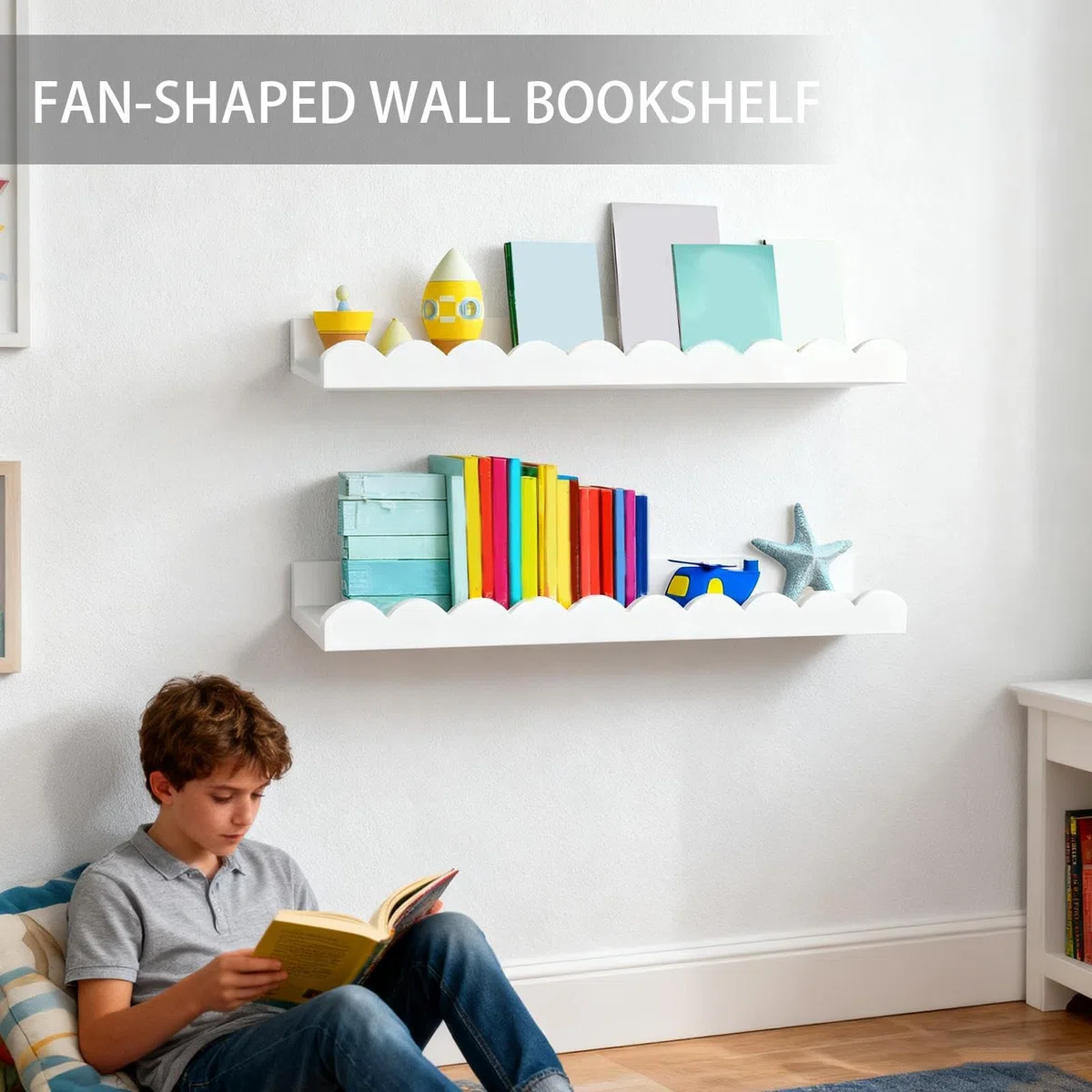 Estanterías Flotantes,2 Piezas Decoración De Almacenamiento De Pared con Diseño Ondulado | Estante Flotante para Libros de Madera - para Dormitorio Baño Habitación Infantil Sala De Juegos
