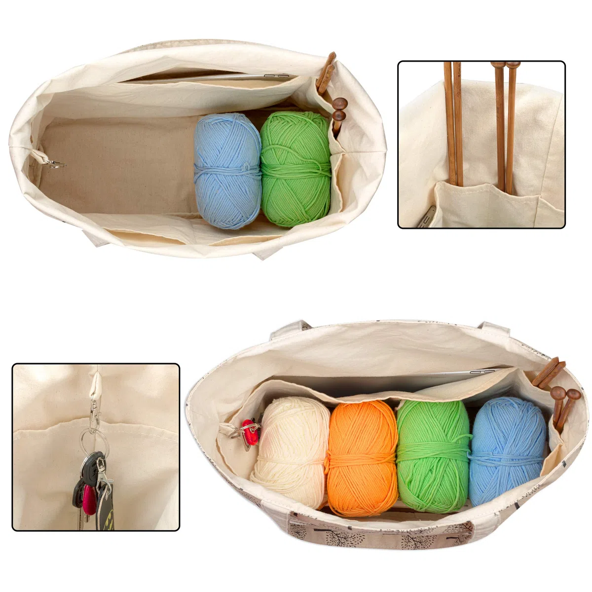 YARWO Bolsa de Tejer, Organizador de Ovillos, Bolsa de Labores con Mango y Bolsillo Separado para Caber Labores de Tejer y Accesorios, Árbol.