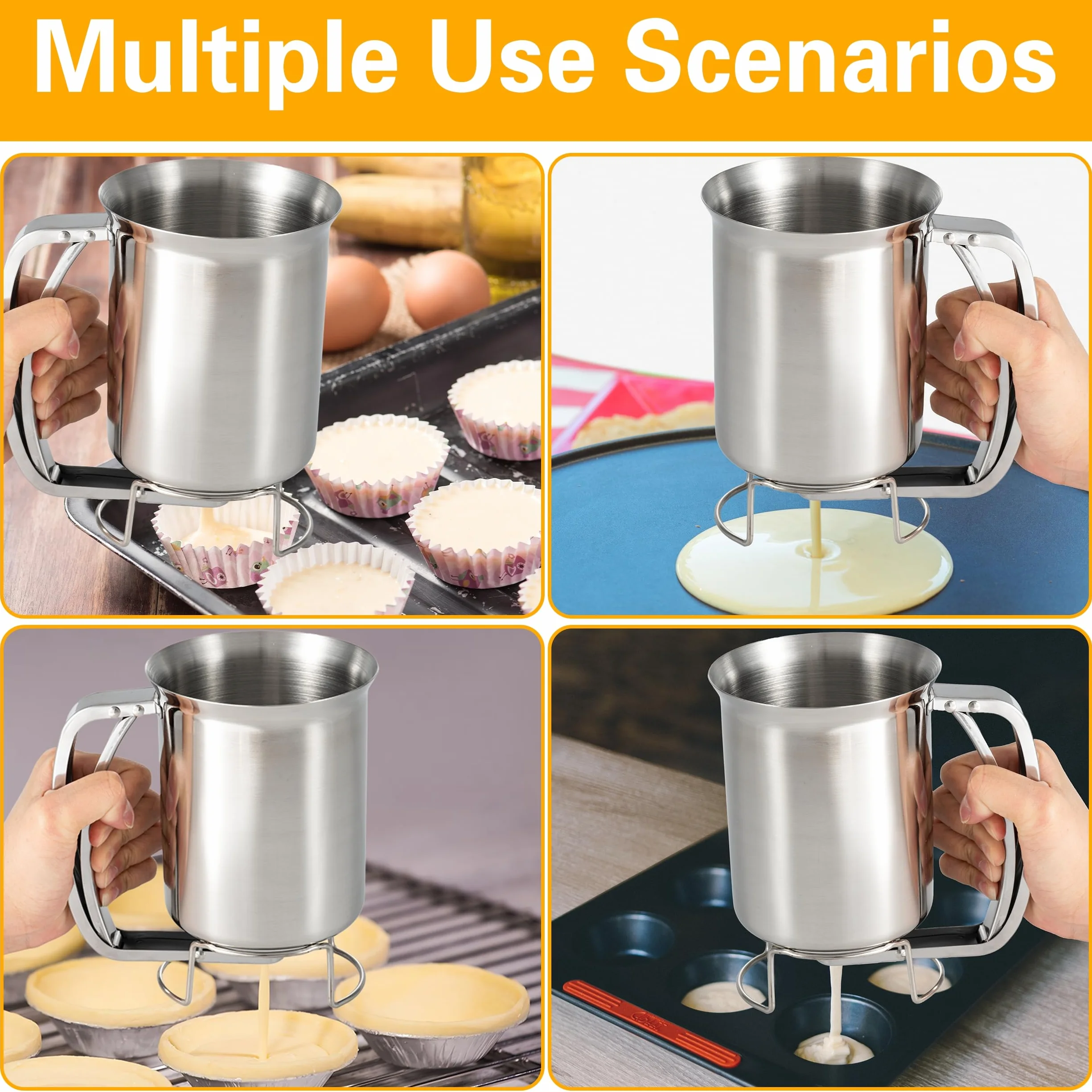 GIBOHOM Dispensador de Masa, 800 ml Acero Inoxidable para Tartas, Dispensador Masa Repostería, Dispensador Masa Crepes para Tortitas Cupcakes