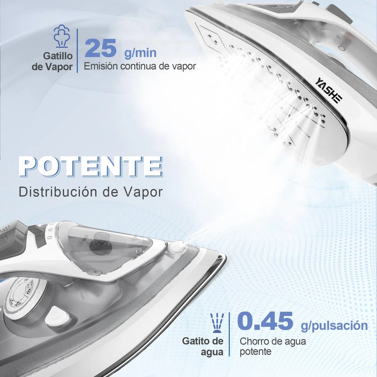 Plancha Vapor de 2300 W con Suela Antiadherente de Calentamiento Rápido, Depósito de Agua de 300ml, Vapor Continuo 25 g/min, Golpe de Vapor 150 g/min, Autolimpieza, Antical y Antigoteo Plancha de Ropa