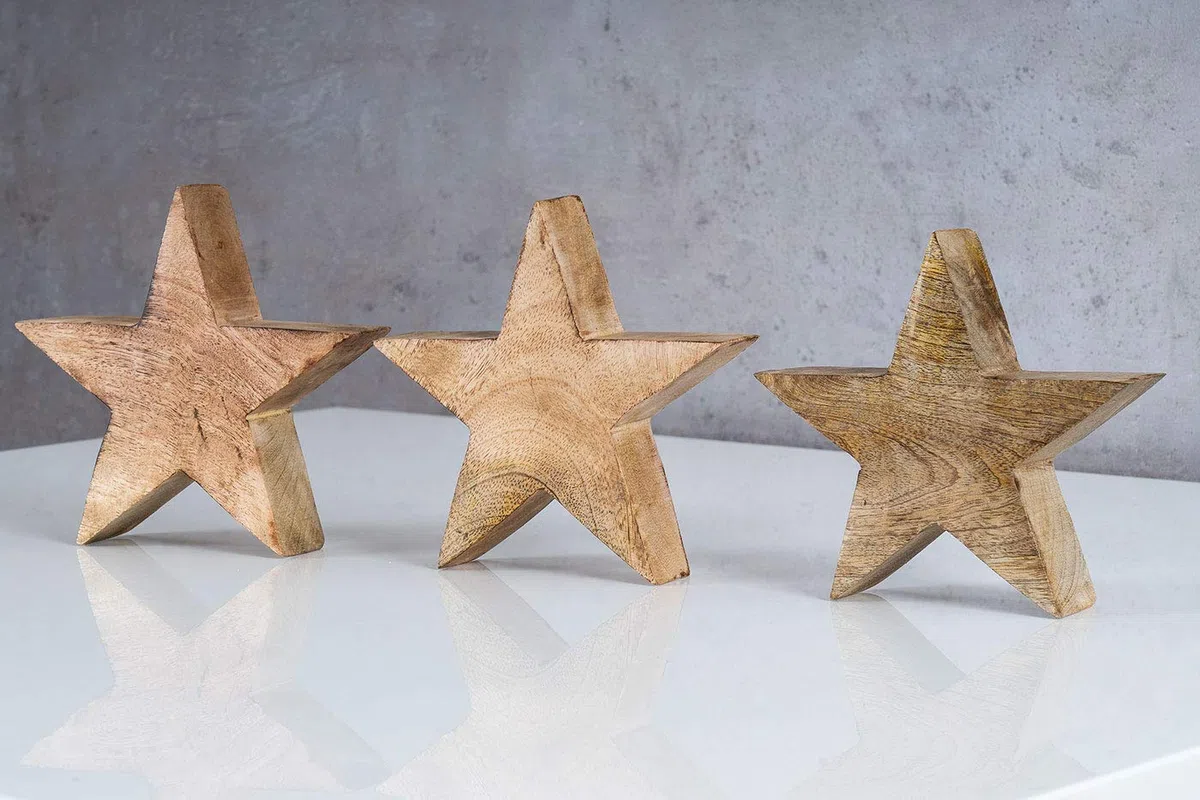 levandeo Estrella Estrella de Madera Mango 14cm Madera de Mango Marrón Natural Decoración Decoración de Mesa Decoración de Madera Pieza Única