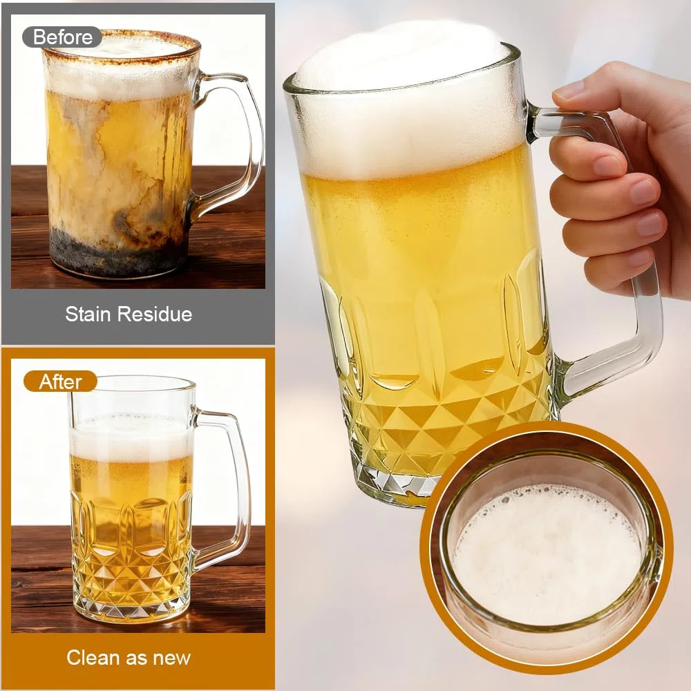 2 PCS Jarras de Cerveza de Cristal 500 ml, Vaso de Cerveza con Asa, Jarra deCerveza Grande y Estable, Taza deCerveza Transparente para Fiestas, Bares y Restaurantes -Aptas para Lavavajillas