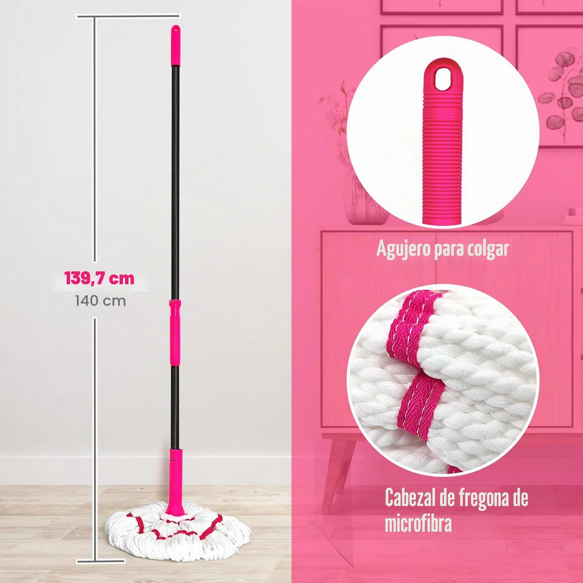 NEWE Fregona Autoescurrible para la Limpieza del Suelo, Actualizado a 45 cm de Ancho Mopas de Limpieza Suelos, 140 cm de Largo con Cocina Seca y Húmeda Trapeador de Limpieza, Adecuado para Madera