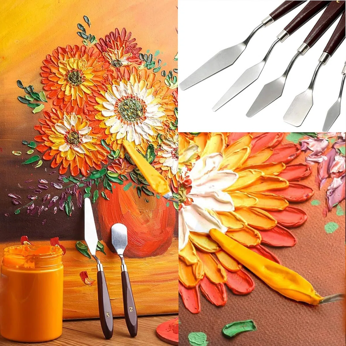 Set de Artículos para Pintura,5 Piezas Cuchillos de Paleta,Pintura Espátulas de Acero Inoxidable,Raspador De Mezcla para Lienzo Al óleo,para Pintura al Óleo y Acrílica