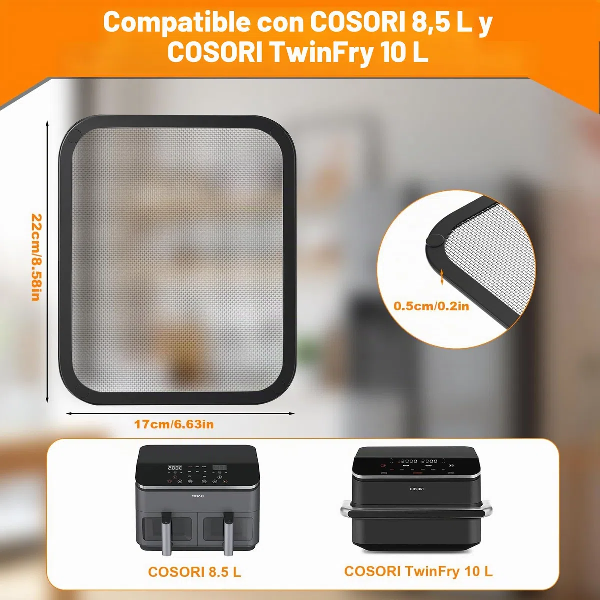 Protector contra salpicaduras de acero inoxidable de malla fina para Cosori Airfryer 8,5 L/Dual Blaze TwinFry 10 L, accesorio para freidora de aire caliente, protección contra salpicaduras de grasa