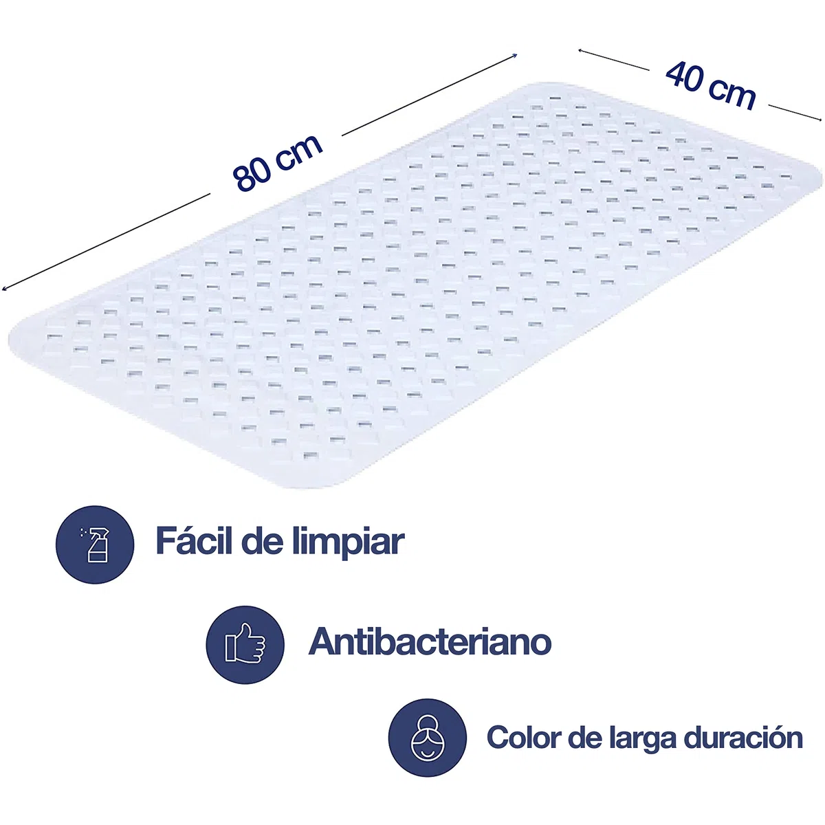 TranquilBeauty Alfombrilla de baño Antideslizante con ventosas, Corte de Diamante, antimoho, Lavable a máquina, Alfombrillas de bañera sin látex, Ideal para Ancianos y niños 80 x 40 cm Blanco