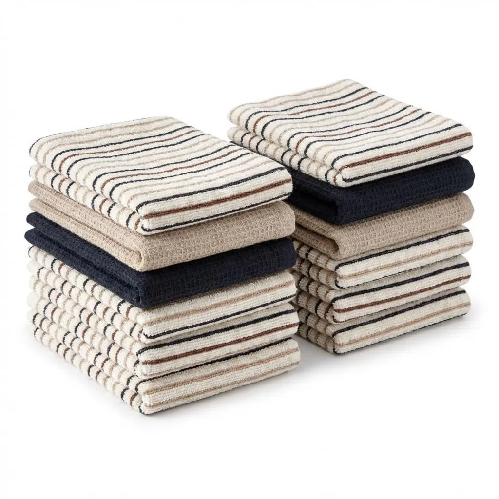 Paños de Cocina de Algodón con Rizo – Pack de 12 Trapos Cocina Premium Absorbentes y Reutilizables 45x65 cm Aura Beige