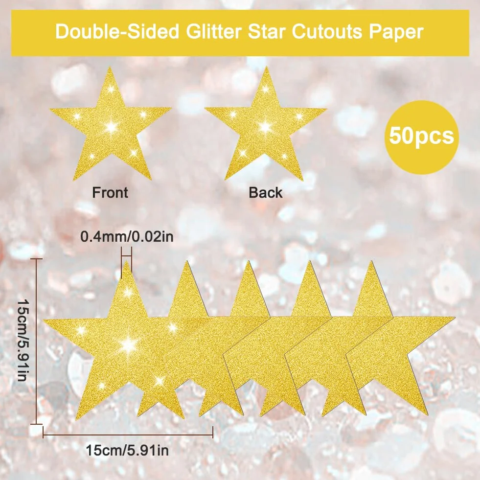 50 pieza de Estrellas Grandes de Cartón con Purpurina de 6 pulgadas Recortes de Estrellas de Cartón Dorado Recortes de Cinco Estrellas Recortes de Estrellas con Purpurina de Papel con Doble I