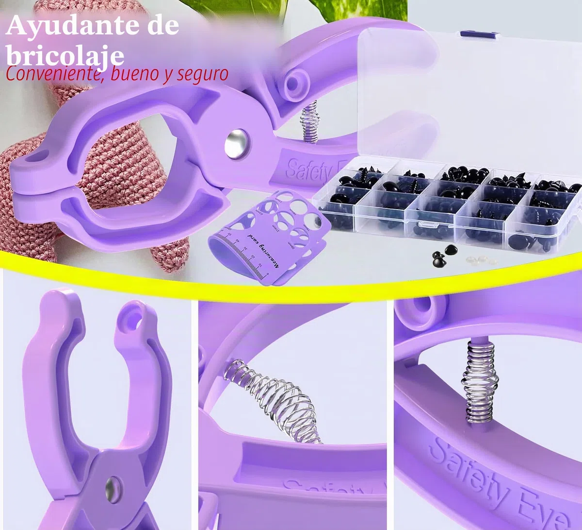 Kit de Ojos de Seguridad para Amigurumi, 566 Unidades de Ojos y Nariz de Plástico con Arandelas,Herramienta de Instalación y Herramienta de moldeado de 10-30 mm, para Ganchillo, Crochet y Manualidades