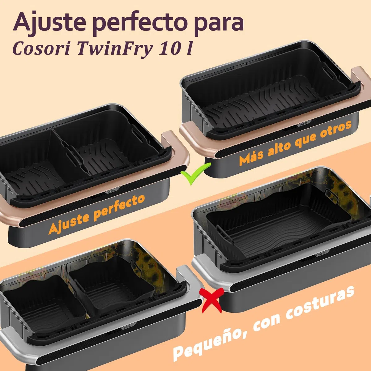 Accesorios Freidora de Aire, 3PCS Molde Silicona Freidora de Aire para COSORI Freidora de Aire Dual Blaze TwinFry 10L, Reutilizable Accesorios Freidora para COSORI 10L