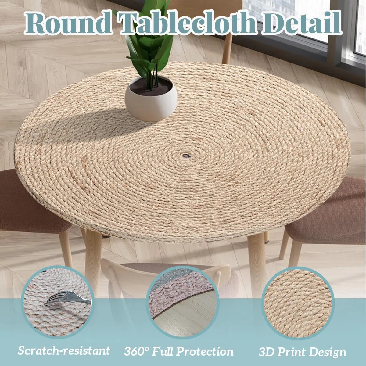 Odot Mantel Antimanchas Redondo 110 cm, 3D Mantel Mesa Redonda Impermeable Ajustable con Elásticos Bordes, Lavable Manteles para Comedor Exterior Jardín