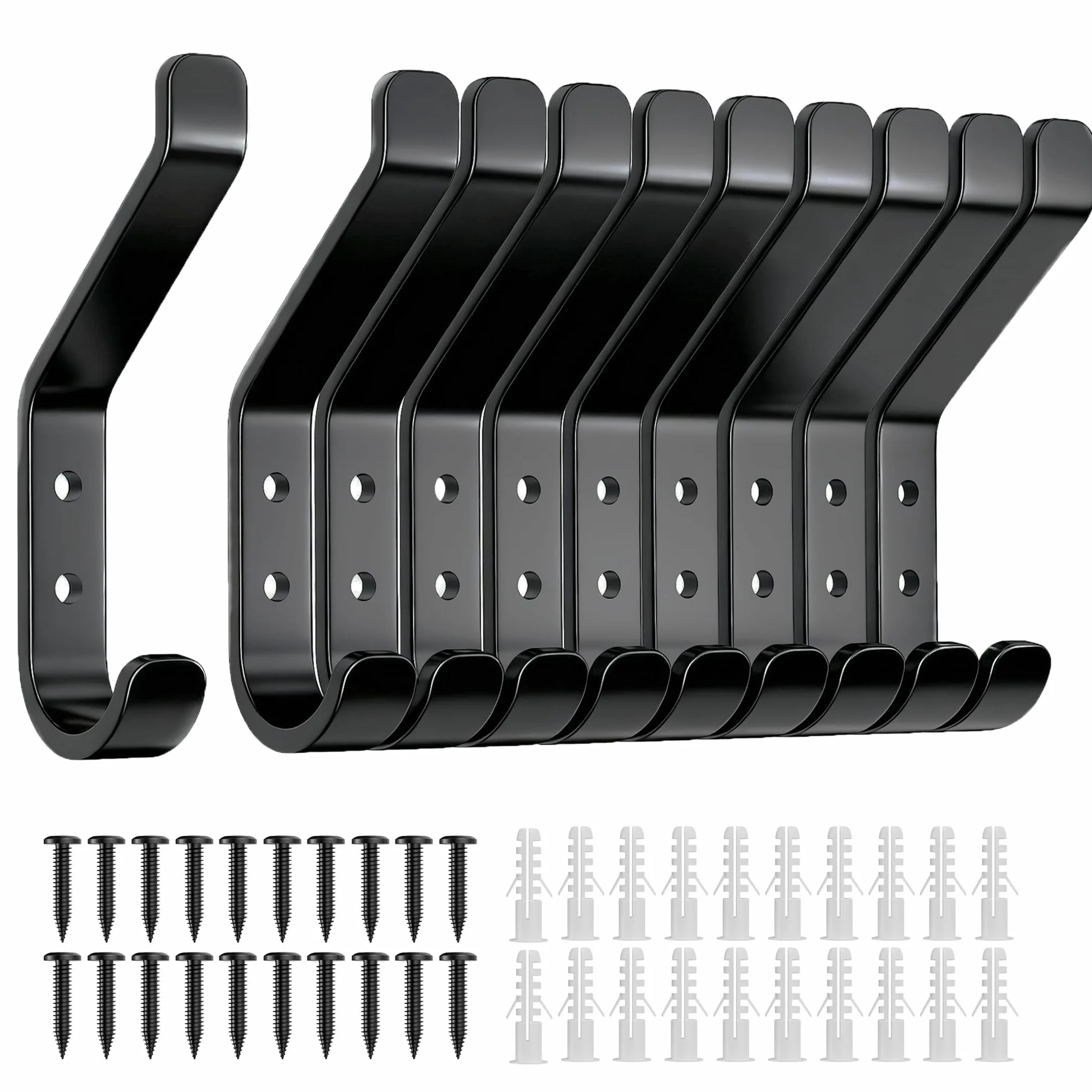 susswiff 10 ganchos para abrigos, ganchos de rosca, ganchos para paneles acústicos, dormitorio, sala de estar, baño, ganchos de pared para armario, chaquetas, sombreros, metal, negro, 10 cm
