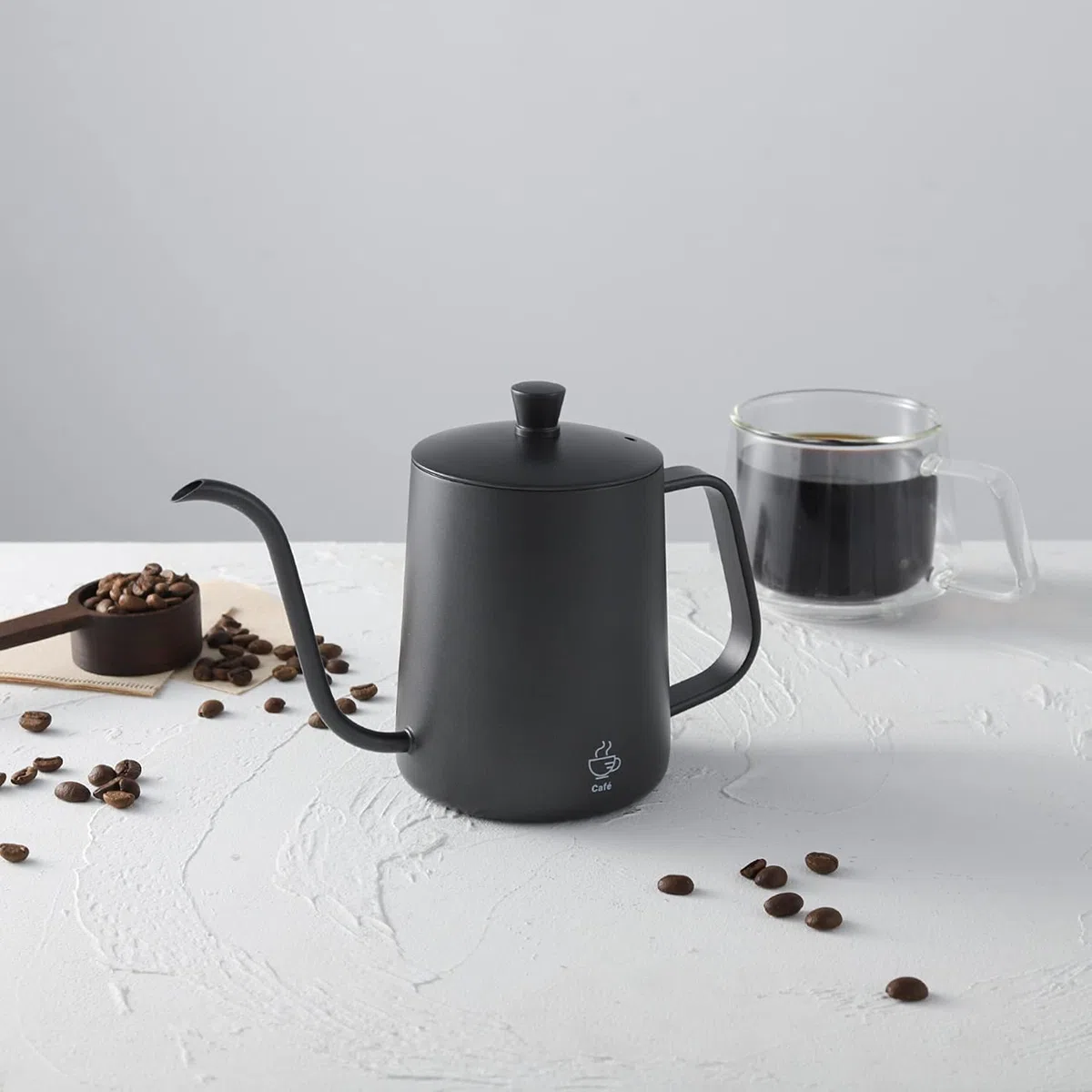 Hervidor pequeño con cuello de cisne negro, pico largo y estrecho, 550 ml, acero inoxidable, mini hervidor de agua para té, gotero para verter sobre café, agua fría y caliente