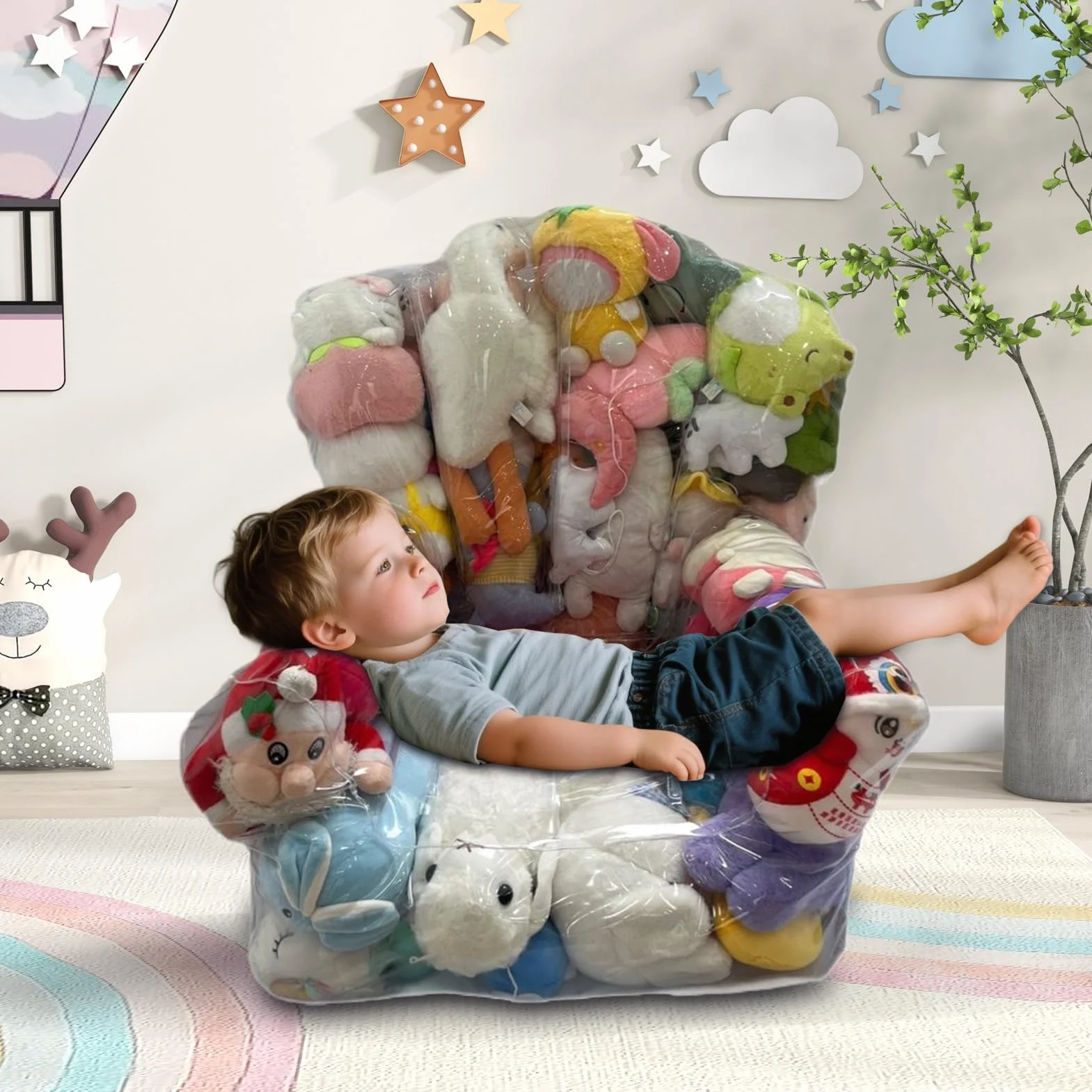 Genérico Sillón Puf Transparente, Fundas para Sillón Saco para Guardar Peluches, Sillóns Puf Impermeable De PVC, Ideal Paras Organizar Juguetes De Niños
