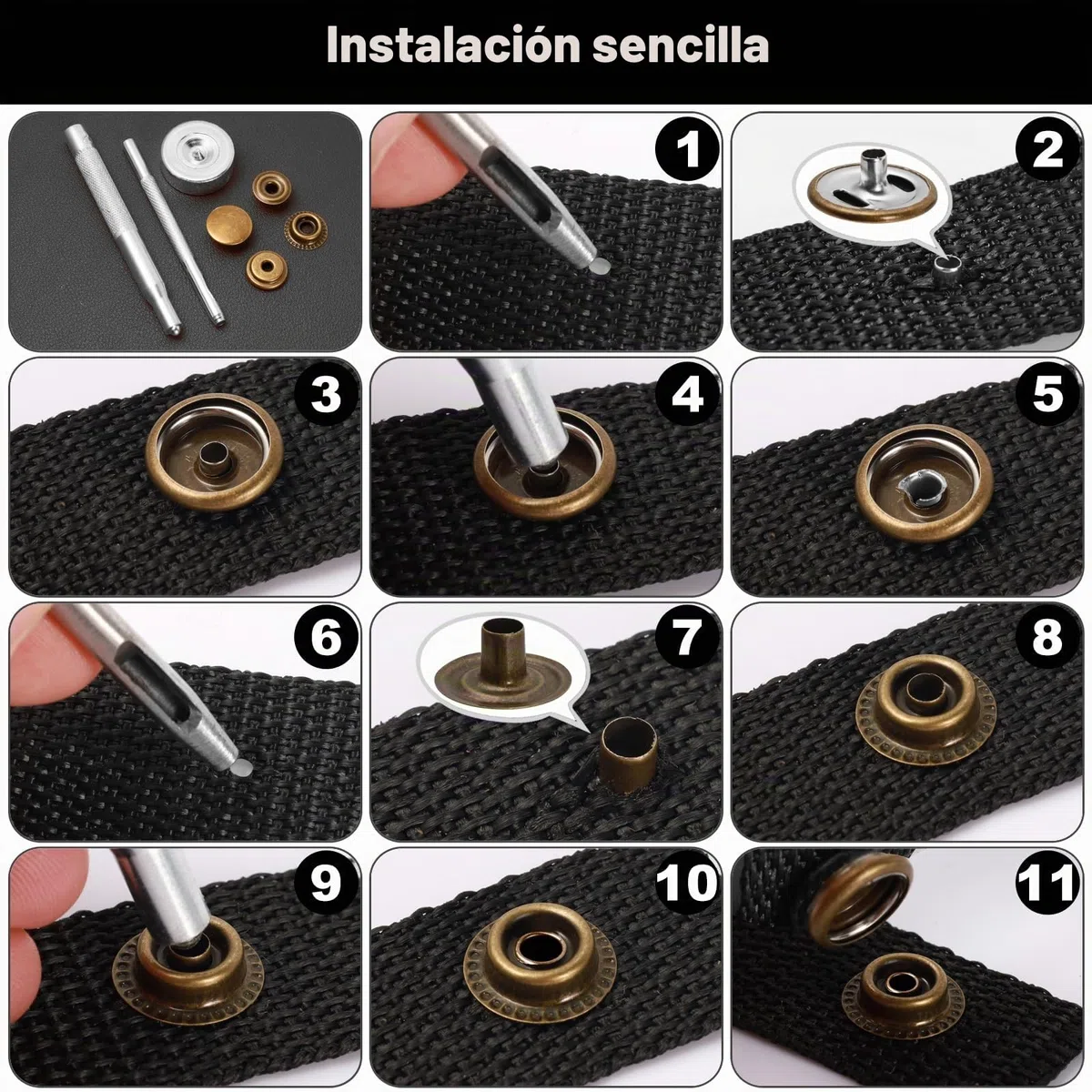 Amentalove 260Pcs Corchetes de Presion Metalicos,15mm Botones de Presion, Botones a Presion, Kit Cierre a Presión con 3 Herramientas, Corchetes de Presion Metalicos para Bolsos Jeans Ropa Tela