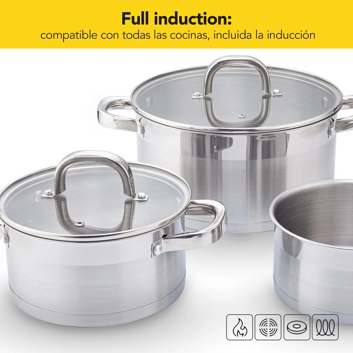 CASTEY - Olla Inox Essentials con Tapa 18 cm 3L, Acero Inoxidable, Compatible con Inducción, Gas y Vitrocerámica, Olla Grande para Guisos y Sopas, Menaje de Cocina