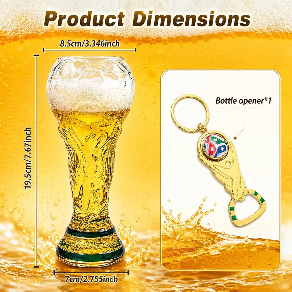 Jarra de Cerveza de Fútbol, 500 ml Trofeo de Cerveza para Fiestas con Abridor de Botellas en Forma de Trofeo para Cerveza, Cócteles, Bebidas y Fiestas de Fútbol (Versión transparente)