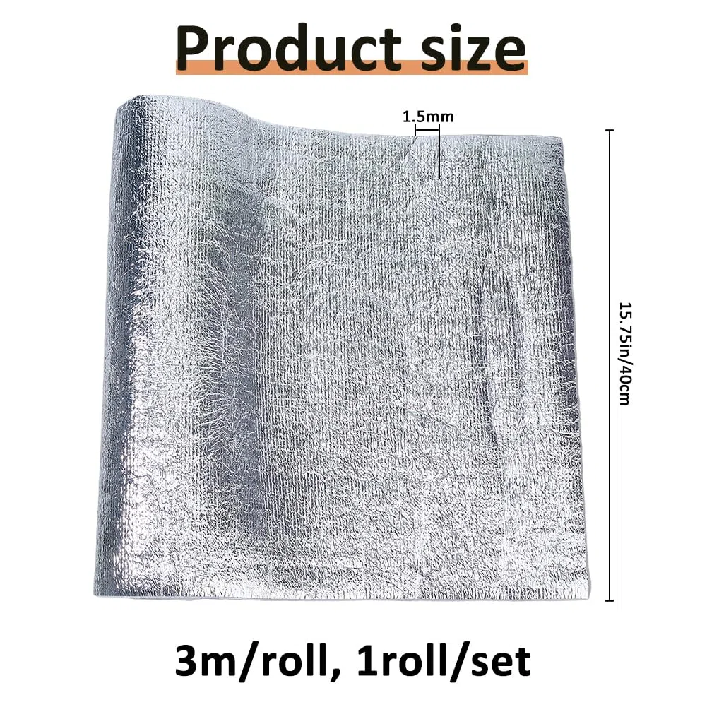 SUPERFINDINGS 1 rollo de guata resistente al calor de 3 m, 0,4 m/15,8 pulgadas de ancho, lámina de aluminio reflectante térmica, forro térmico para agarraderas, guantes de horno, colchonetas y