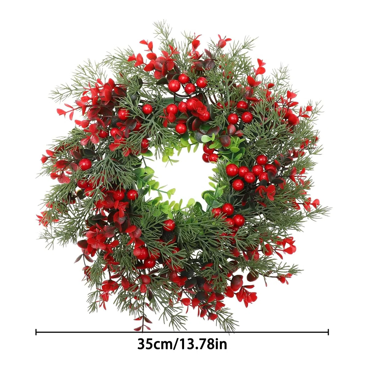 Corona de Navidad para Puerta,Coronas Navidad Corona de Adviento de árbol Navidad Conos de Pino Artificial de Acebo Rojo Corona de Bayas Corona de Navidad Adornos Navideños para Casa