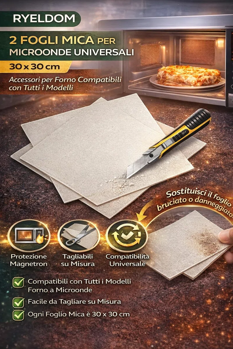 RYELDOM - 2 láminas de mica para microondas univesales de 30 x 30 cm. Accesorios para horno compatibles con todos los modelos. Fácil de cortar con un cúter.