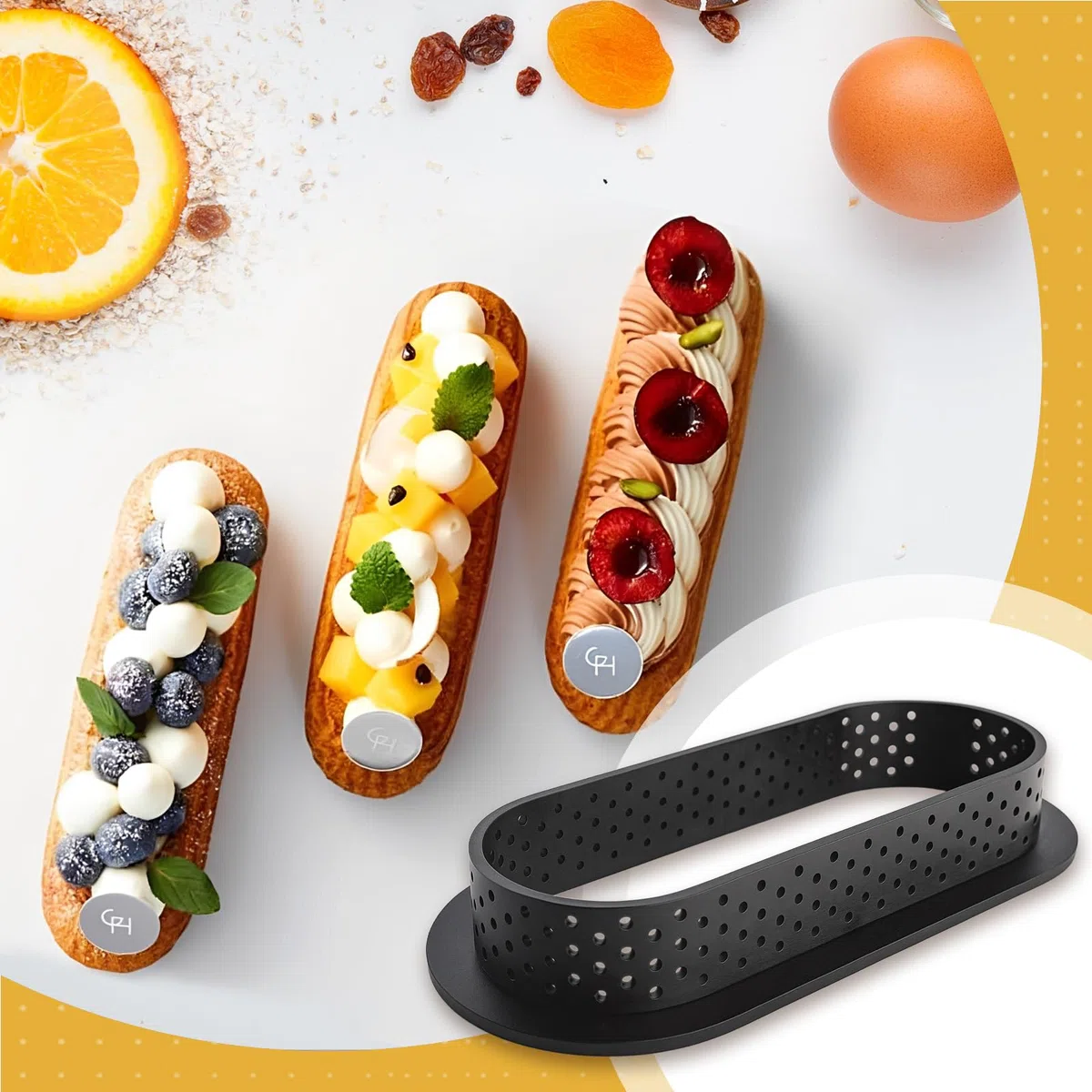 10 Piezas Aros Perforados Tartaletas, Aros para Tartaletas Redondos y Ovalados con Orificios de Ventilación, Moldes de Mousse Perforados, para tartas de frutas, quiches, mousse, kuChe para hornear
