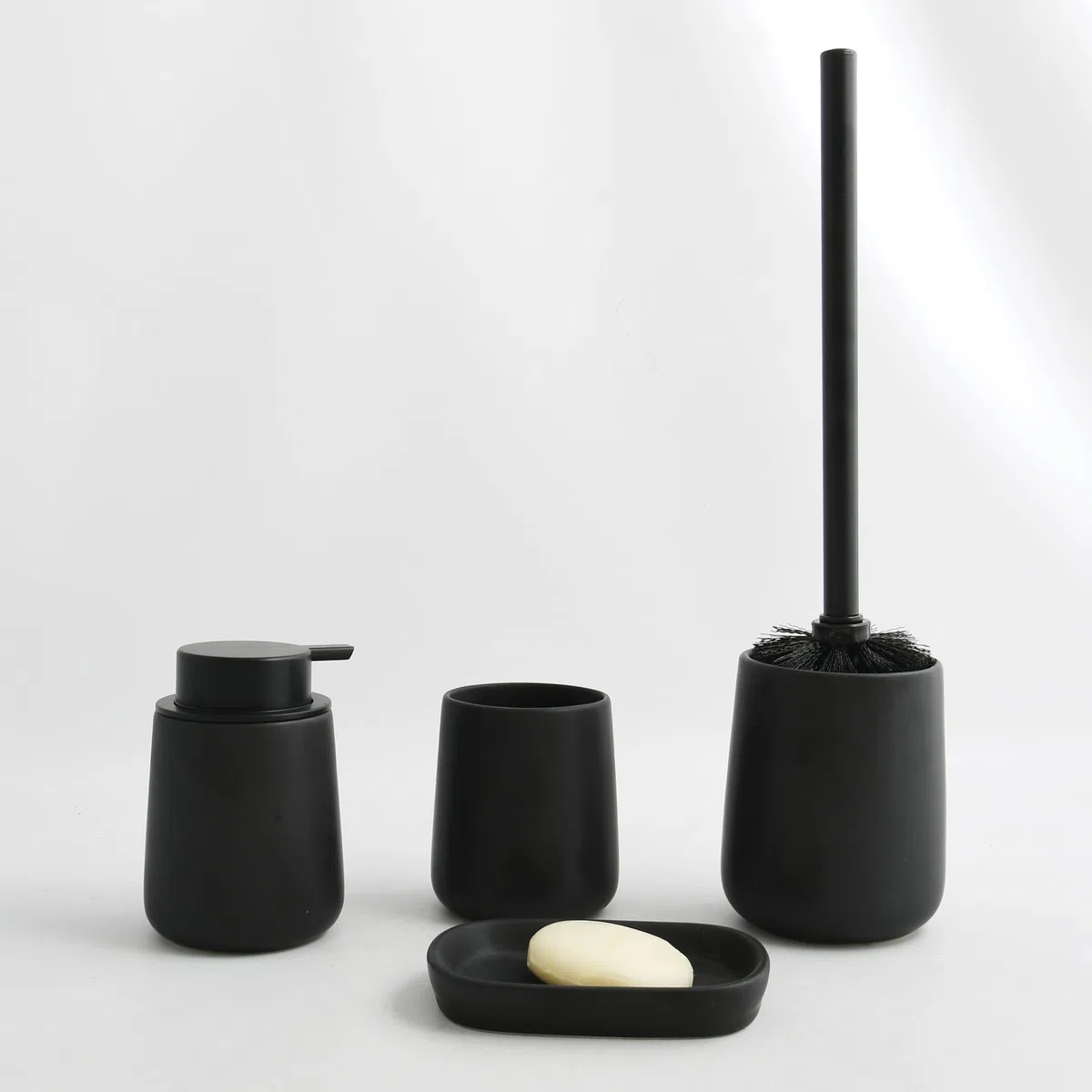MSV - Escobillero con Soporte de cerámica - Modelo MAONIE - Cerdas Resistentes al Desgaste - 10,4 x 38,8 cm - De pie - Portaescobillas Fijo - Diseño clásico - Negro
