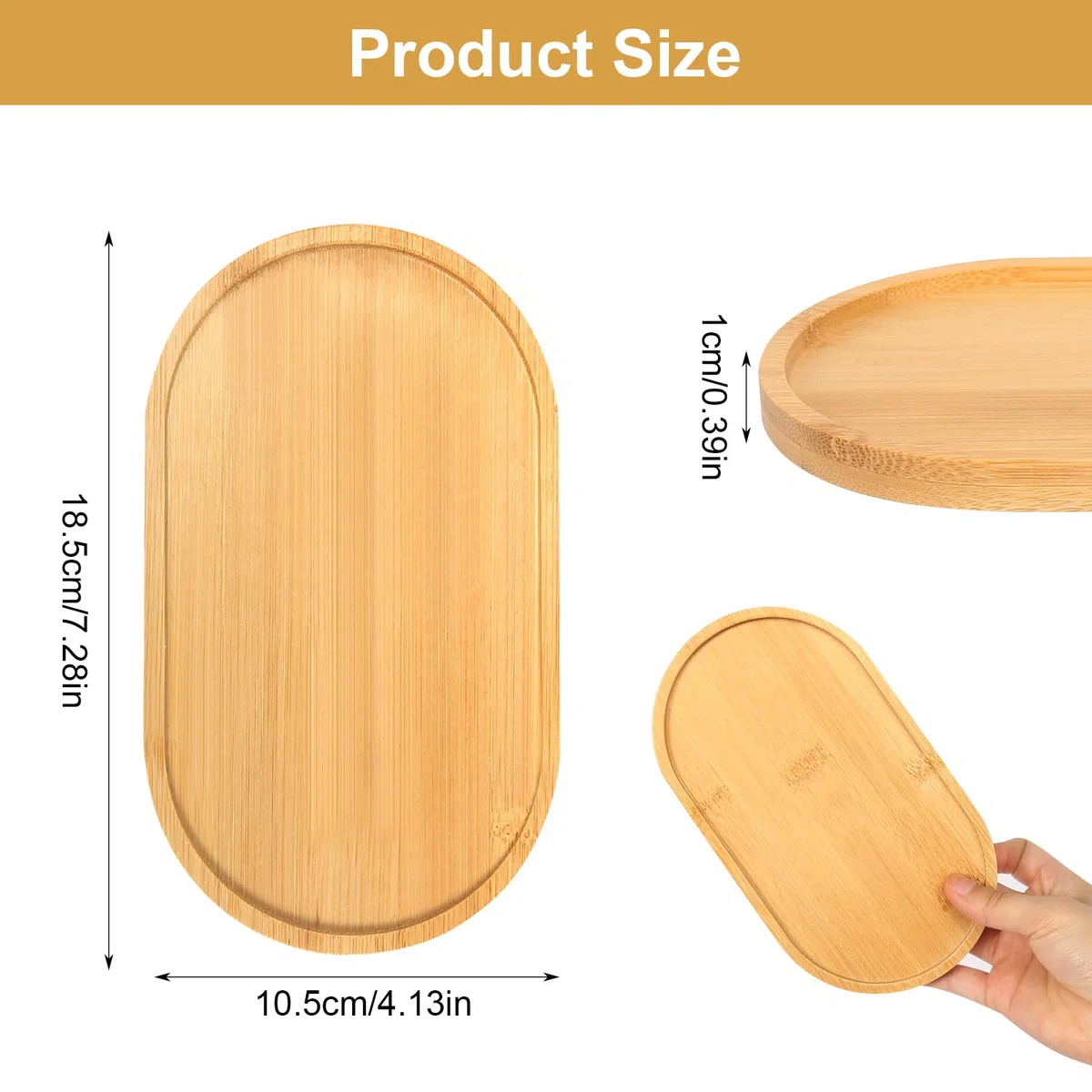 Bandeja de madera, 8 unidades, bandeja pequeña de bambú, bandeja de bambú Ellipse, bandeja de madera, pequeña tabla para servir, posavasos para posavasos de té, café y pasteles