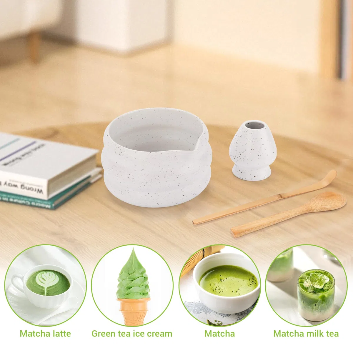 7 piezas Matcha Set,Te Matcha Kit con Cuenco de Matcha,Batidor de Bambú,Soporte para Batidor,Colador y Cuchara,Juego de Batidor de Matcha para Preparar Matcha y Ceremonias del Té